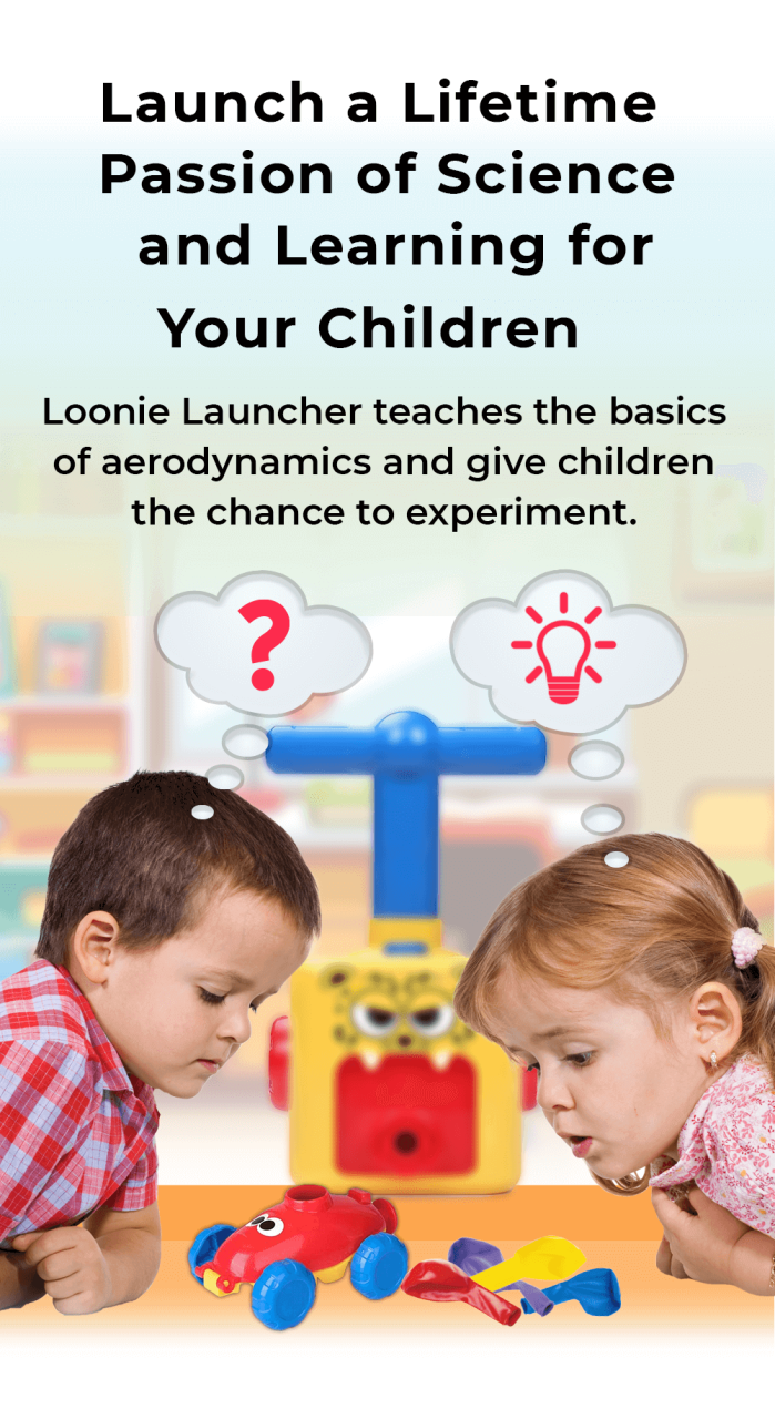 Loonie Launcher - Aerodynamic Balloon Powered Cars for 3+, Top STEM Science & Educational Toy of 2021, Includes 2 Cars, 10 Balloons 1 Air Pump