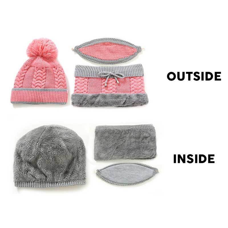 Knitted Beanie - 3 in 1 Winter Knitted Beanie Scarf Set