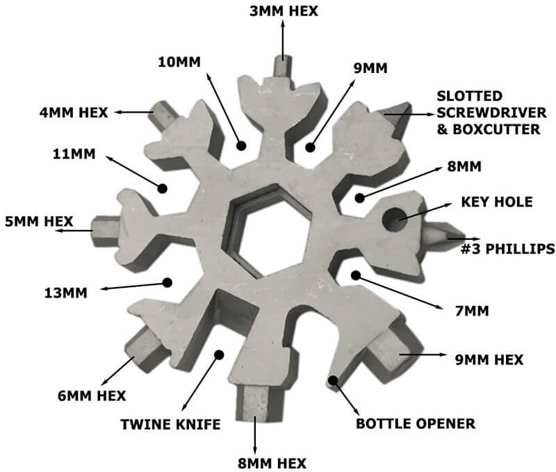 Snowflake - Multi Tool 18-in-1 Stainless Steel Portable for Outdoor Adventure