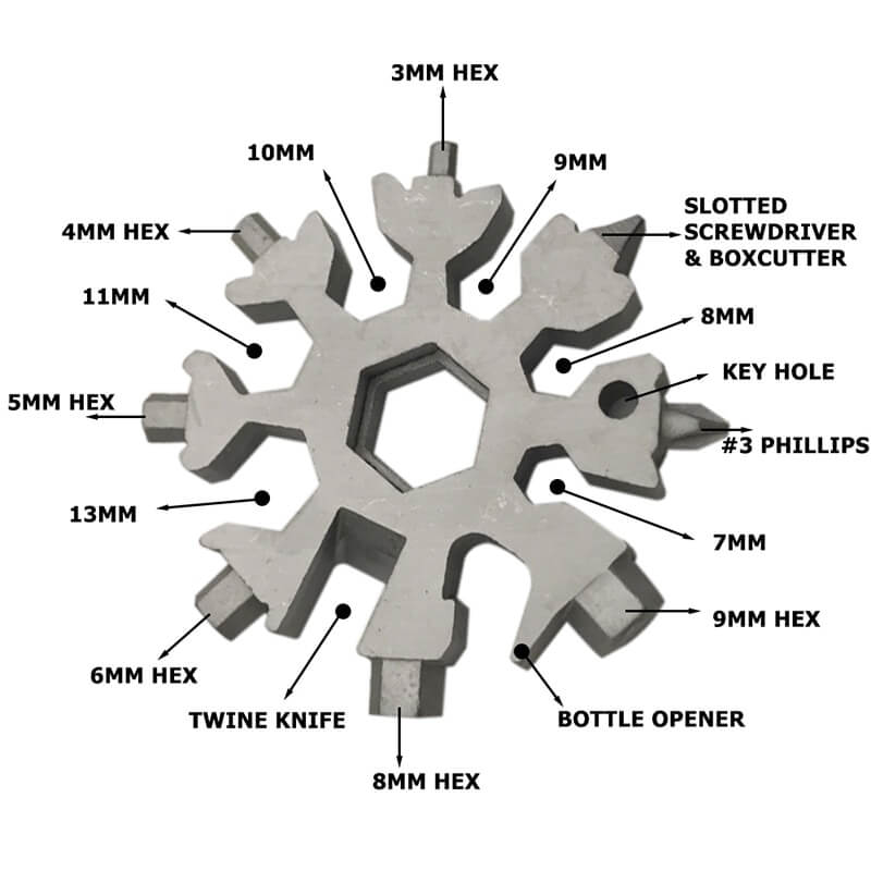 Snowflake - Multi Tool 18-in-1 Stainless Steel Portable for Outdoor Adventure