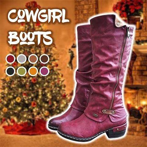 Women Boots Winter Western Punk Boots Winter Warm Shoes Side Zipper Cowboy Boots Ladies Booties