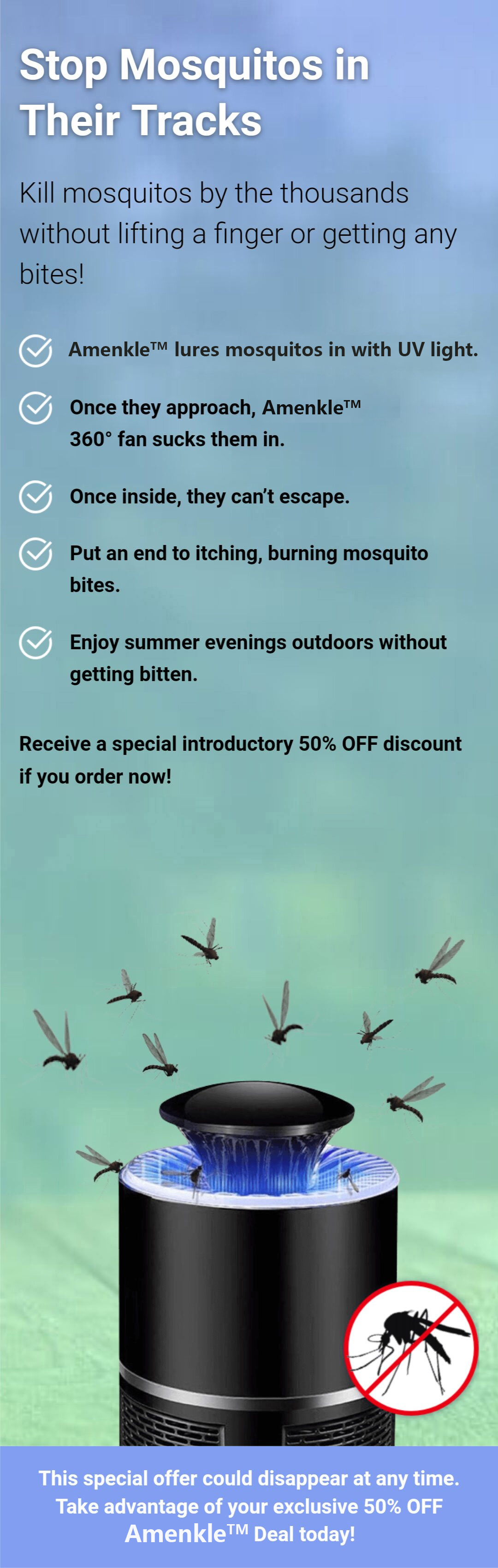 Mosquitoes Eliminator For Indoor And Outdoor With LED Light, Noiseless And Nontoxic