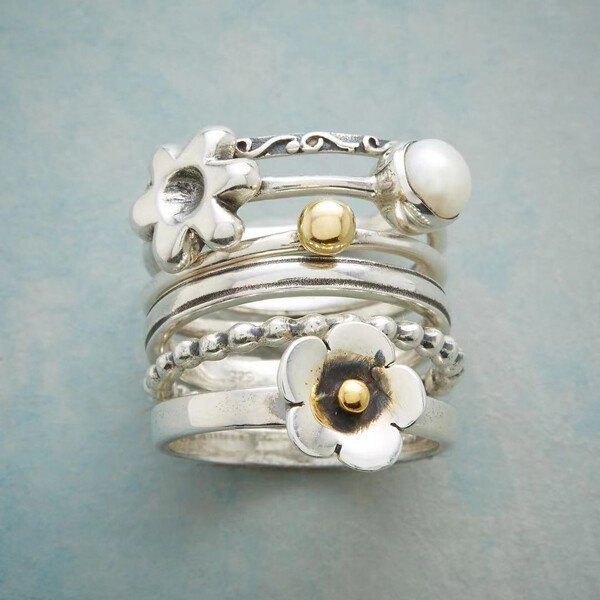 Sterling Silver Flower Pearl Set Ring