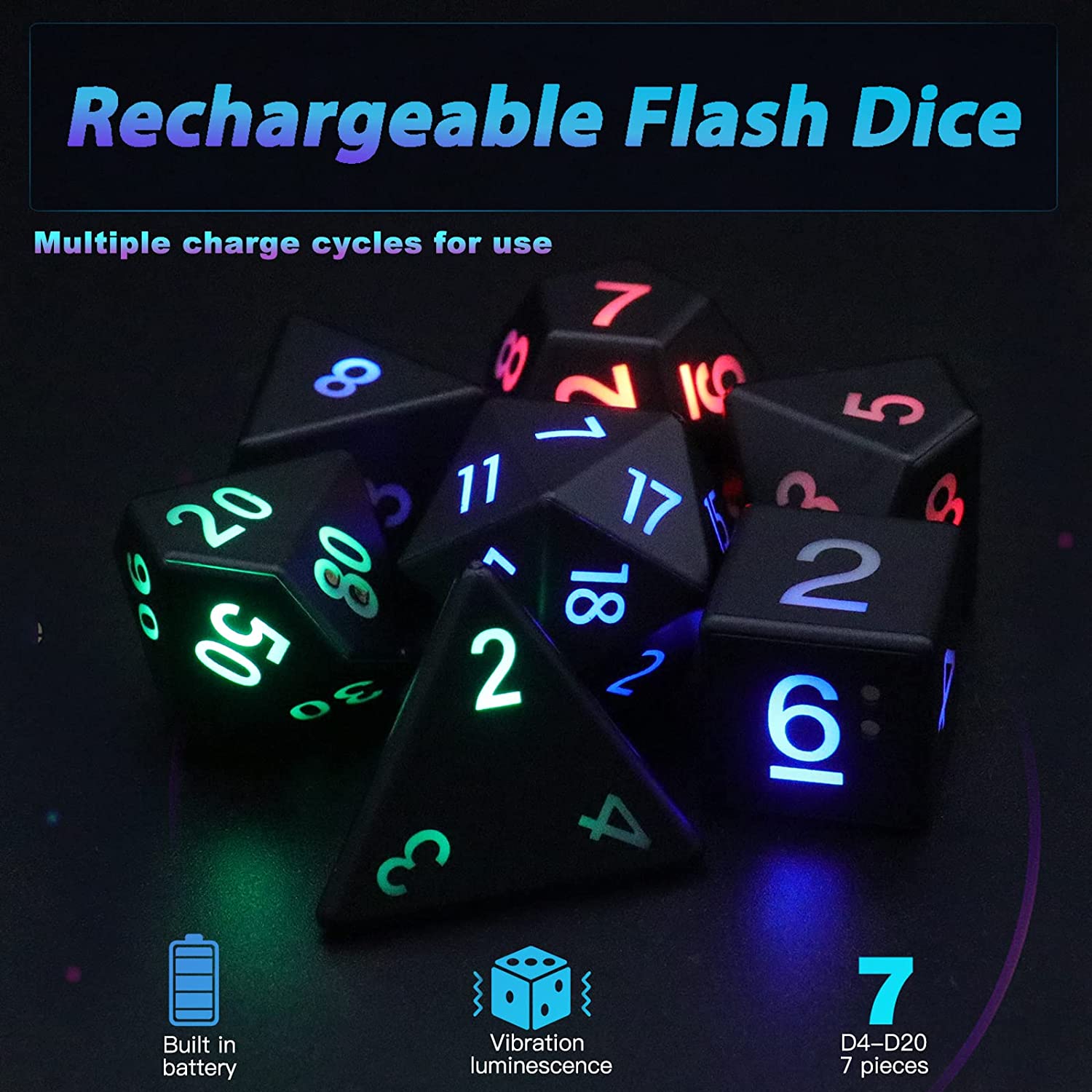 DND Dice Rechargeable with Charging Box (7 PCS)