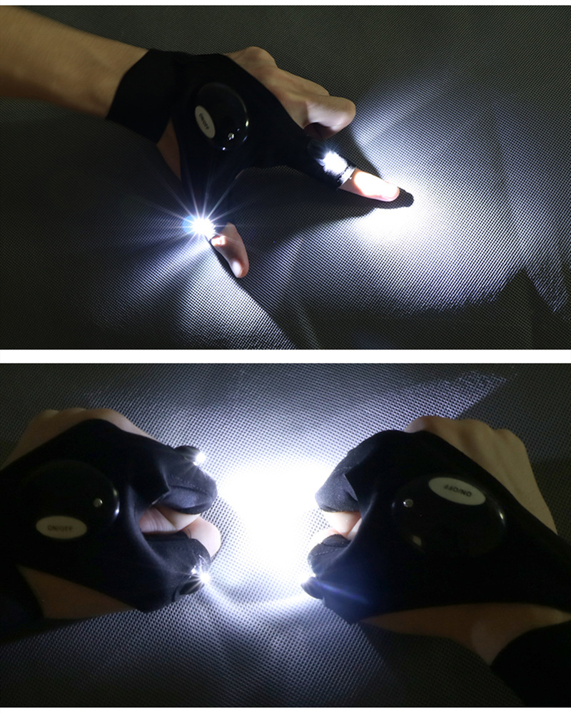 LED Flashlight Waterproof Gloves - Practical Durable Fingerless Gloves