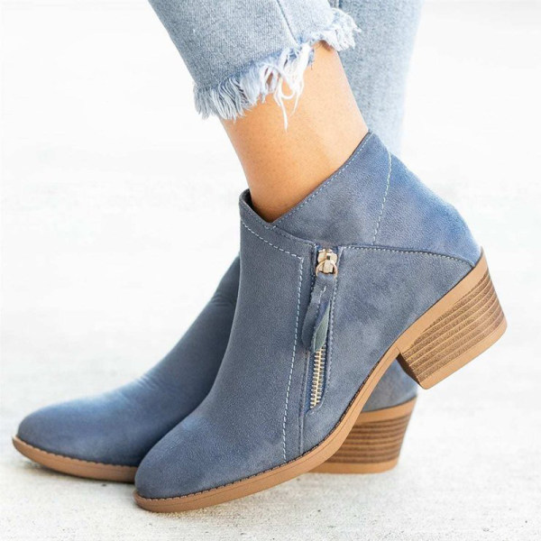 WOMEN'S CHUNKY HEEL SIDE ZIP ANKLE BOOTS