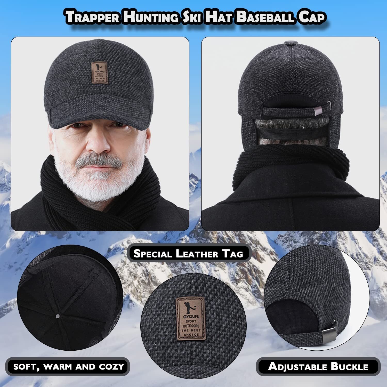 NEW YEAR 2023 SALE 49% OFF Men's Winter Baseball Cap - With Ear Muffs,Adjustable, thickened and warm