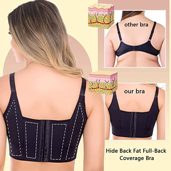 Womens Deep Cup Bra Hide Back Fat Full-Back Coverage Push Up